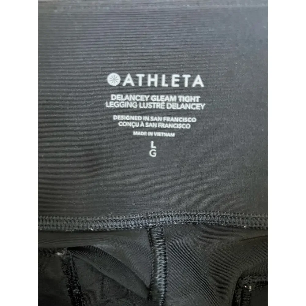 Athleta Delancey Gleam Faux Leather Moto Tight Black Leggings Women's Size Large